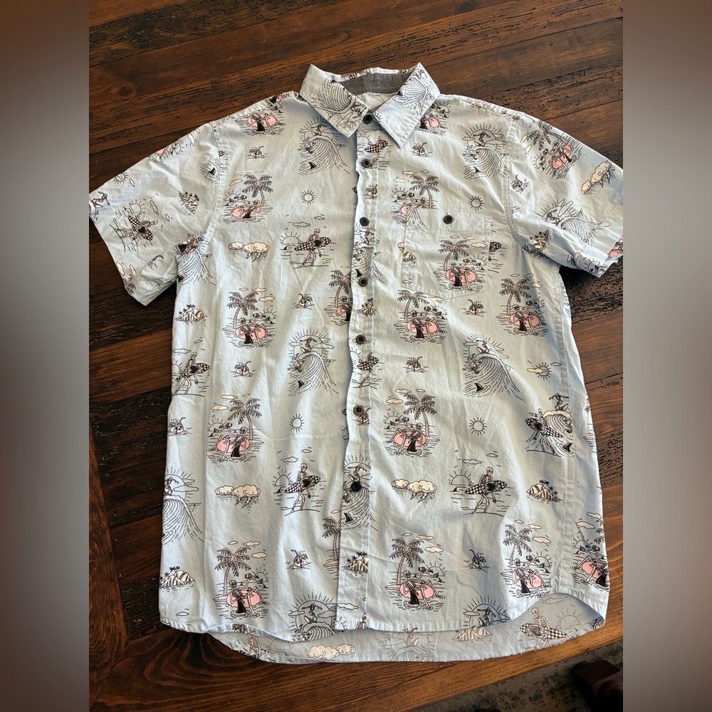 Eighty Eight Light Blue Skeleton Surfer Print Shirt